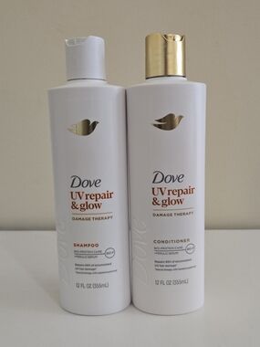 Dove UV Repair & Glow Shampoo and Conditioner Set - White & Gold